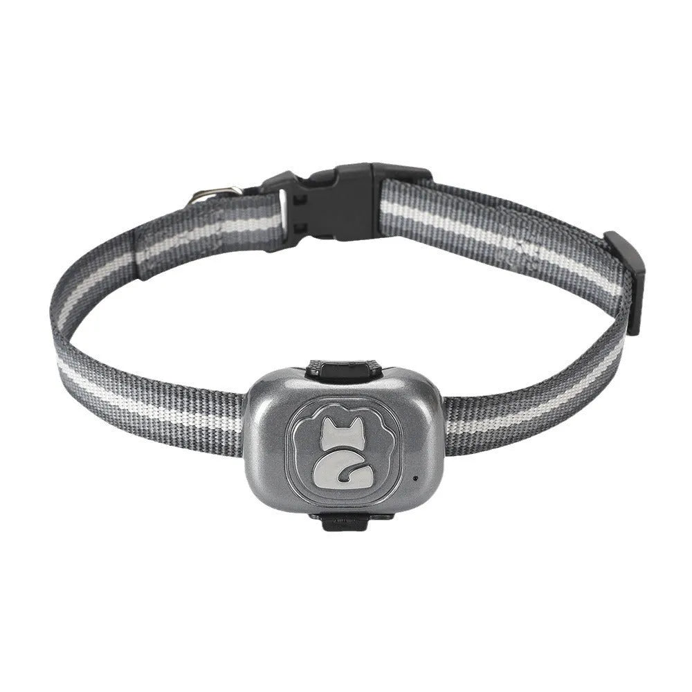 Black pet GPS tracker with hanging rope for cats and dogs showing IP67 waterproof rating