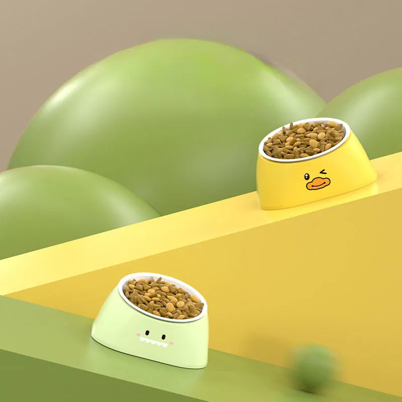 15 degree tilted stainless steel pet bowl with polypropylene base for cervical spine protection