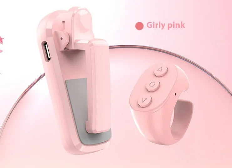 Smart wireless page turner remote control with clicker accessory in black, white, or pink colour.