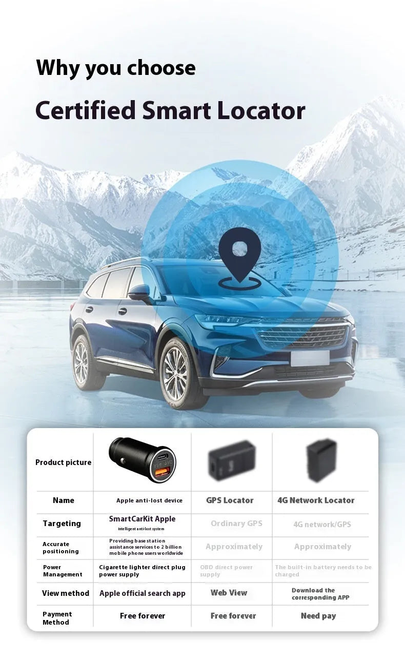 Black ABS plastic GPS car locator device for plug-in tracking via 12V charger socket.