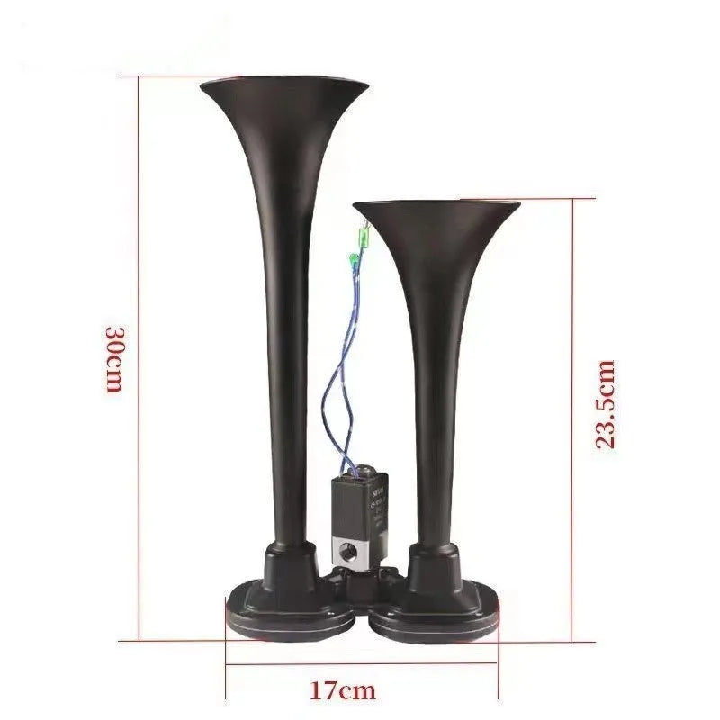 300DB super loud black dual trumpet air horn and compressor kit for 12V and 24V vehicles