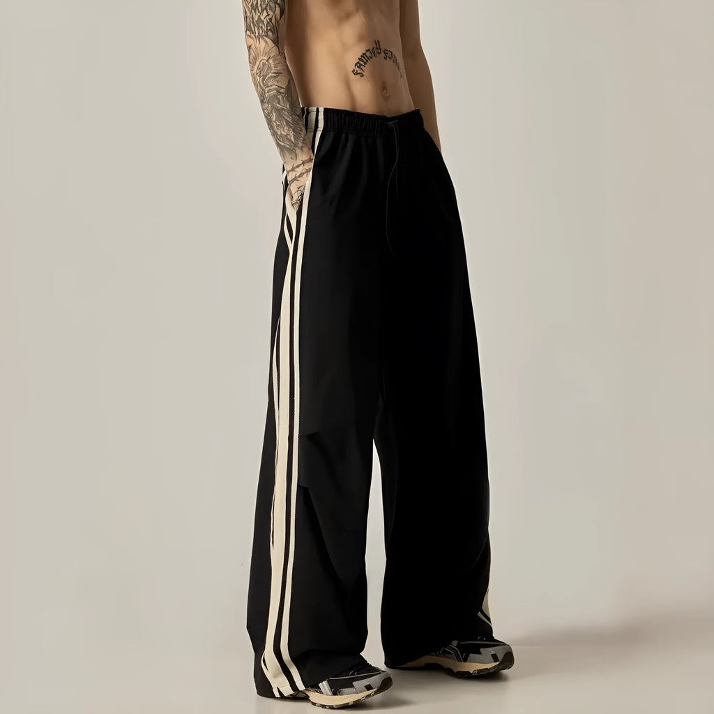 Black men's wide-leg climbing pants with high-waist design and straight silhouette