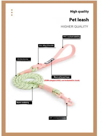 Solid colour PVC dog hand holding rope leash in Dark Red Purple Yellow or Taoyao Green.