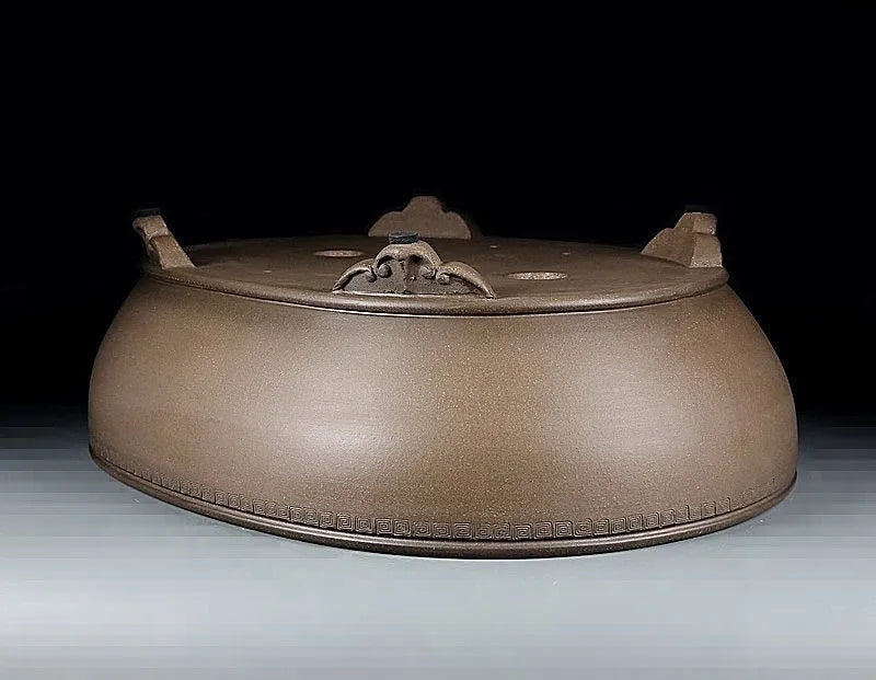 Handmade oval purple sand flowerpot in black mud green colour with 50cm length