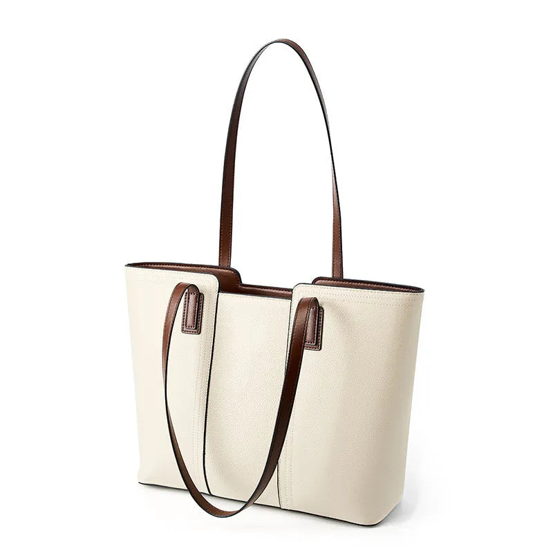 Black genuine leather women's commuter shoulder bag with horizontal square shape and single shoulder strap