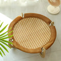 Brown woven rattan pet hammock measuring 46cm with raised sleeping platform for cats and small dogs