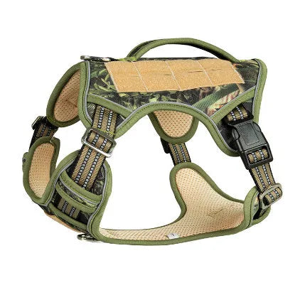 Tactical oxford cloth chest strap harness for a working dog in olive green colour