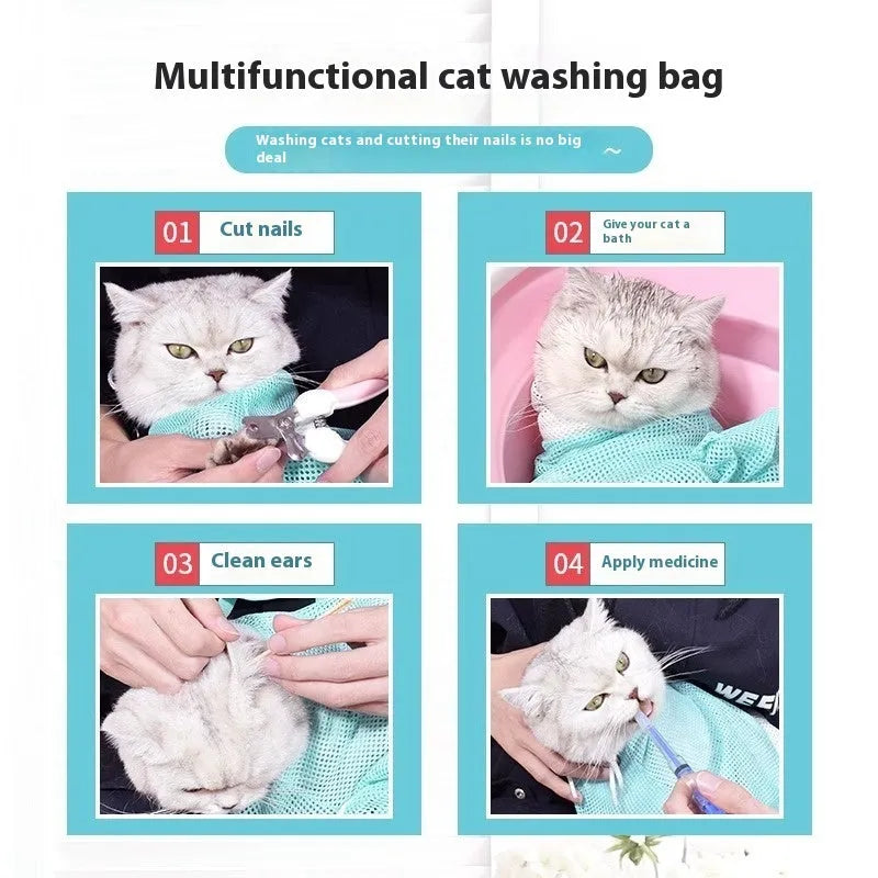 Fifth-generation cat grooming bag in detachable design for secure restraint during pet bathing and nail trimming
