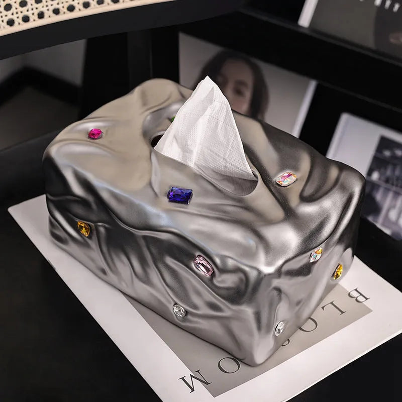 Ceramic tissue box with matte finish in white or silver options for household tissue storage