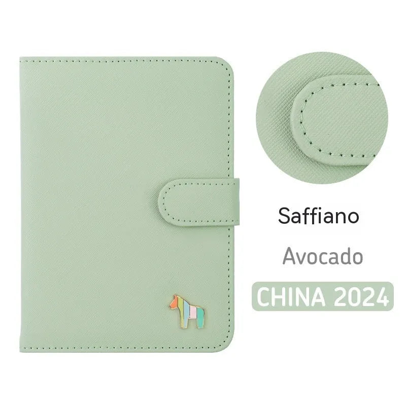 Leather schedule book showing Avocado Green cover with 164x120mm dimensions and 396-day pages