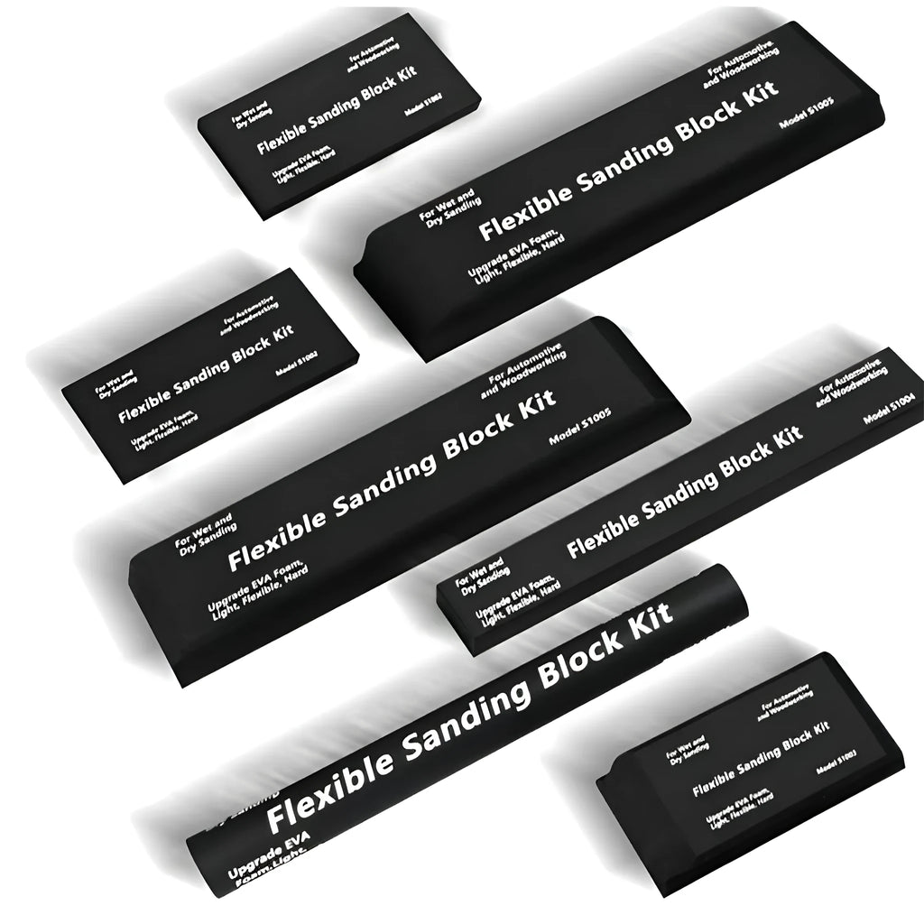Seven black metal EVA frosted building blocks arranged together showing matte surface texture