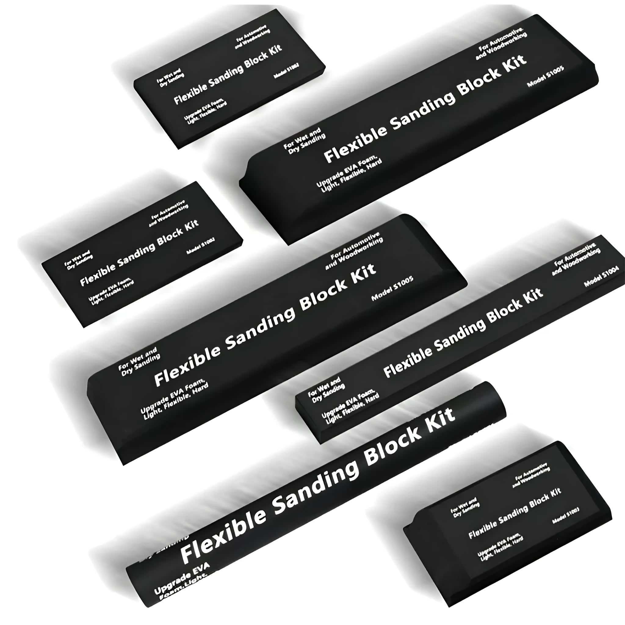 Seven black metal EVA frosted building blocks arranged together showing matte surface texture