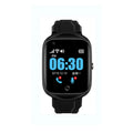 Black elderly smartwatch with square 1.3-inch screen and silicone strap for GPS safety tracking.