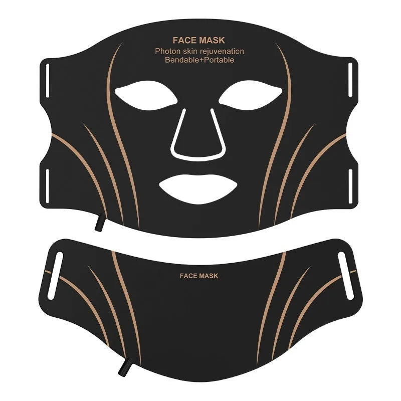 Black and gold silicone headband IPL LED facial mask device with touch screen controls.