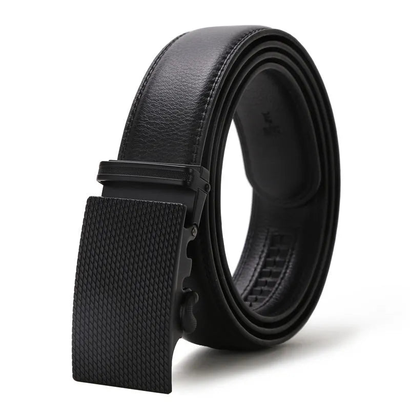Men's automatic buckle belt in black, 125cm artificial leather with rectangular alloy buckle