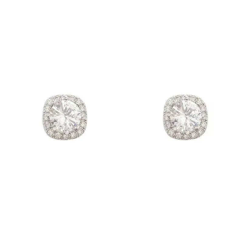 Square geometric diamond earrings in gold or silver alloy with quadrilateral design