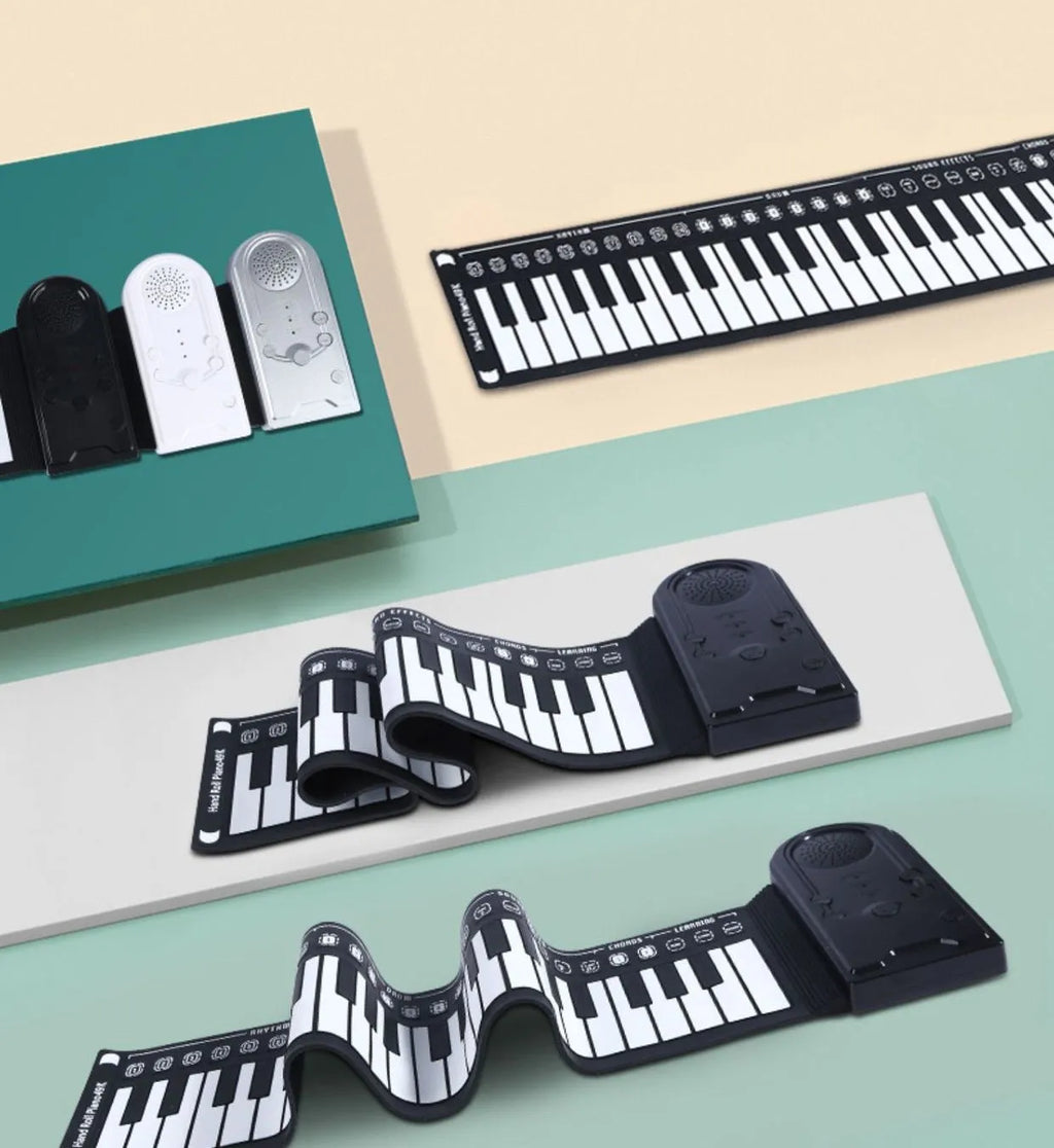 49 key portable folding electronic keyboard in pearlescent white with silicone rubber keys and ABS control panel