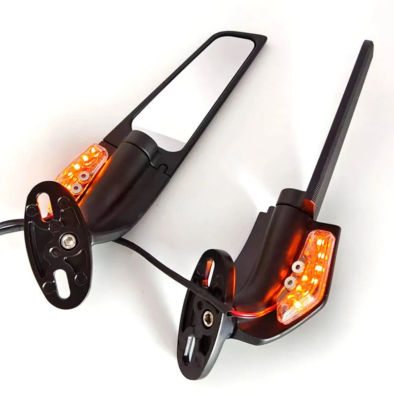 Motorcycle spoiler rearview mirror with convex lens and yellow light made from aluminium alloy