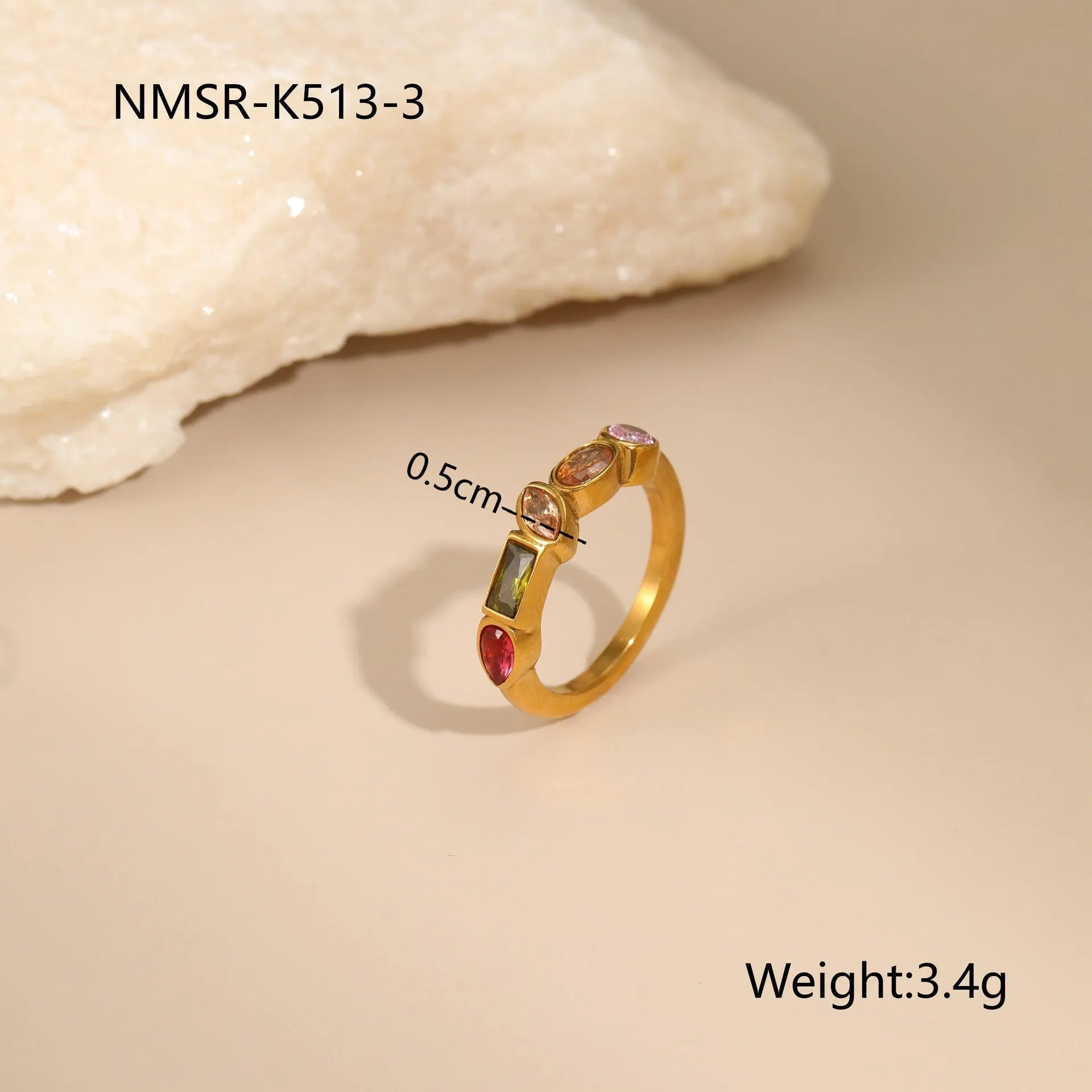 Geometric gold zircon necklace, ring and earrings set with stainless steel construction and adjustable chain