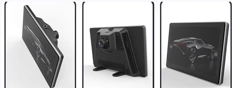 Black 7-inch touchscreen car dashcam with centre console suction mount