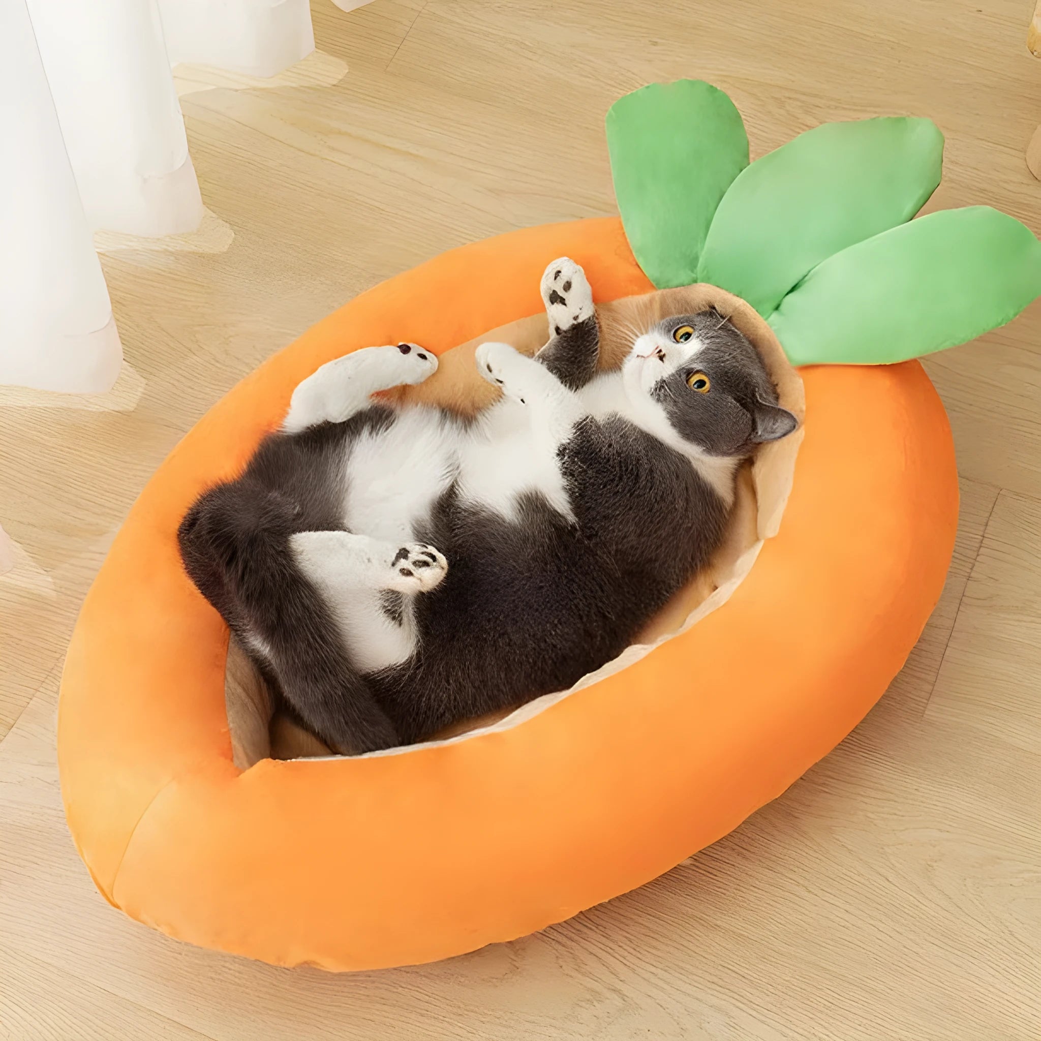 Cartoon carrot print dog mattress with removable washable cloth cover.