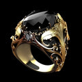 Men's silver alloy wide face ring with geometric pattern and imitation ink colour gemstone ornament