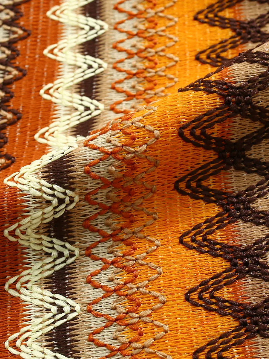 Ethnic pattern Cuban collar shirt in loose fit with contrasting colours and drop-shoulder sleeves