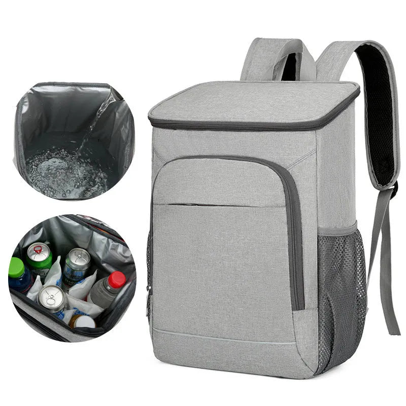 Large outdoor thermal backpack in Oxford cloth with curved shoulder straps and multiple compartments