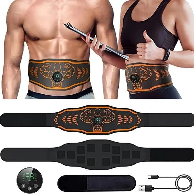 EMS smart massage fitness belt with rechargeable host unit and arm electrodes in blue colour