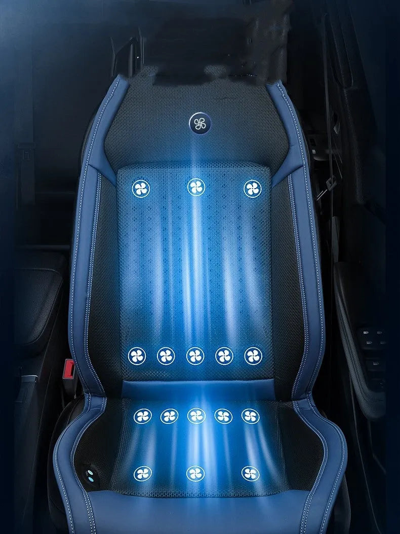 Black car seat cooling pad with ventilation system and USB connection cable