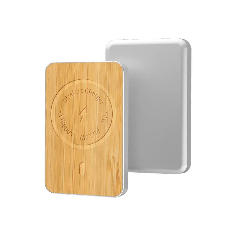 Khaki alloy wireless charging power bank with magnetic surface and 5000mAh capacity