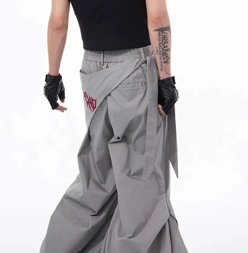 Korean style wide-leg summer pants for boys in black and grey solid colours.