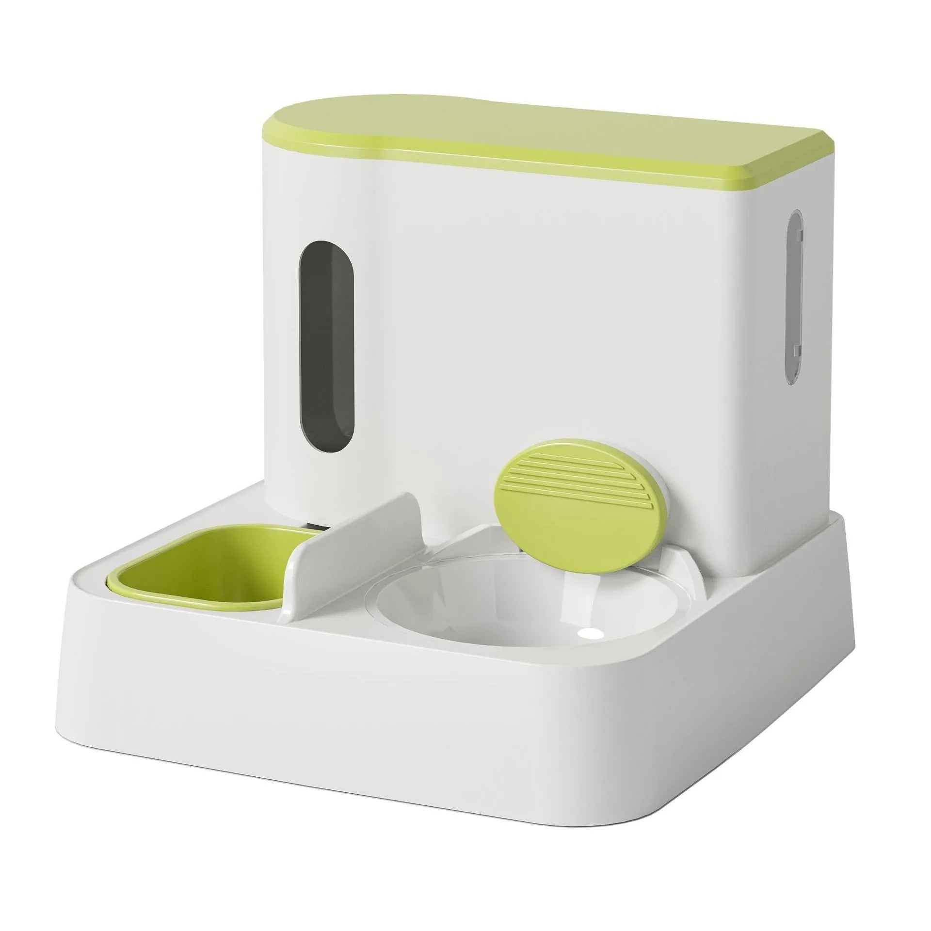 Automatic cat feeder water dispenser with double bowl system and electric circulating water pump in grey colour