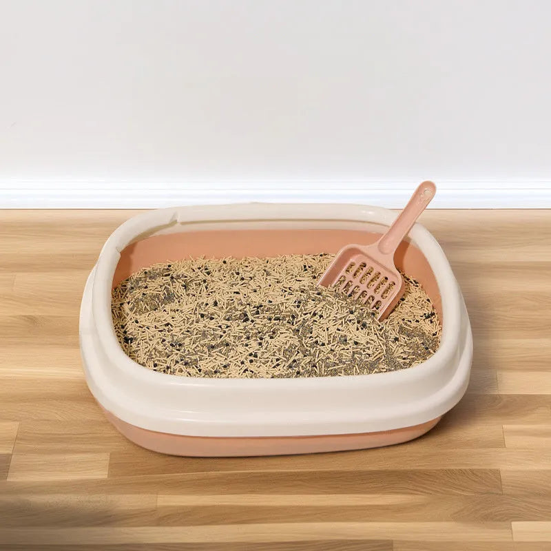 Plastic cat litter tray with scoop in blue color anti-splash design