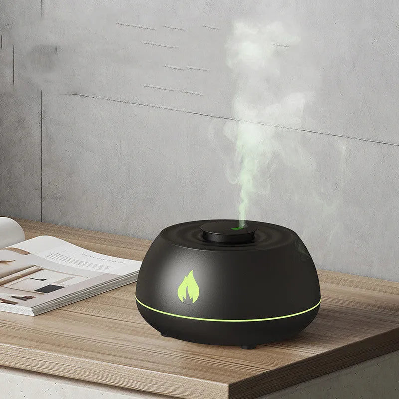 Flame humidifier aromatherapy diffuser with 7 colour night light, 130ml USB, in black