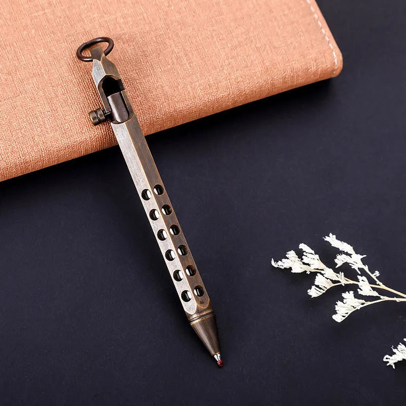 Brass hexagonal rollerball pen with 0.5mm tip and six-angle barrel design