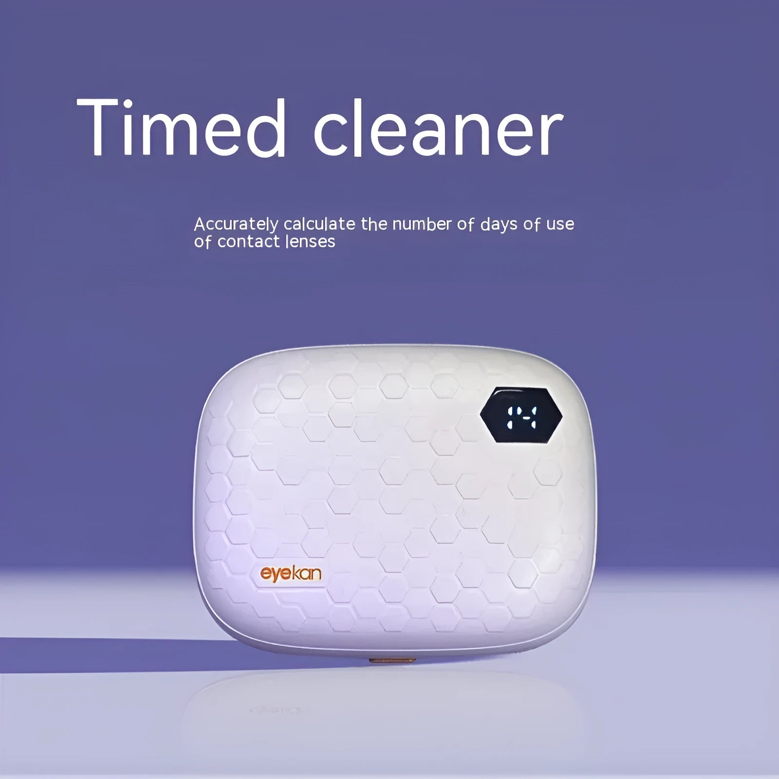 Automatic ultrasonic glasses cleaning machine in pearl white, blue, or pink colours showing compact 85x65x30mm dimensions