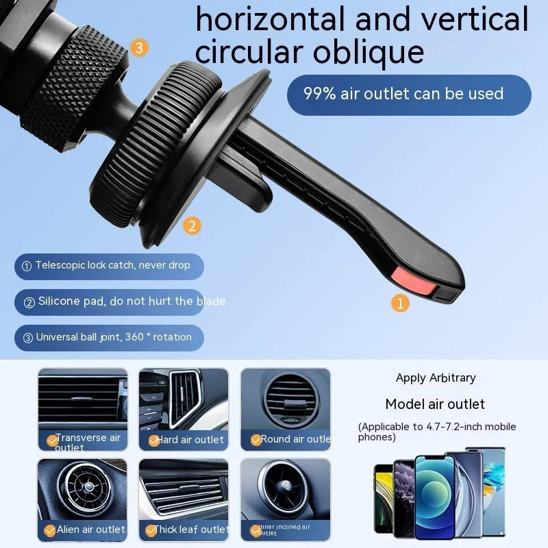 Invisible alloy car phone holder mounted on vehicle air vent in black colour option