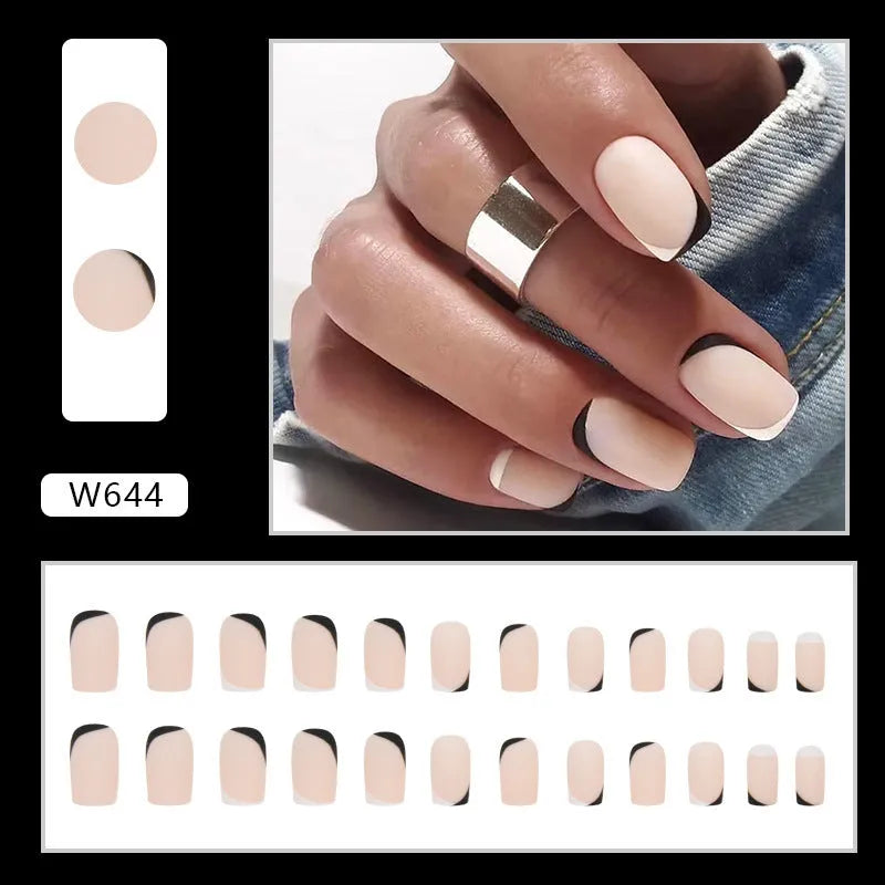 Black and white frosted fashion nails with mandarin duck pattern, plastic wearable armour construction