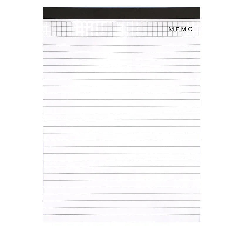 A4 tear-off meeting minutes notebook with wireless adhesive binding showing ivory white grid pages