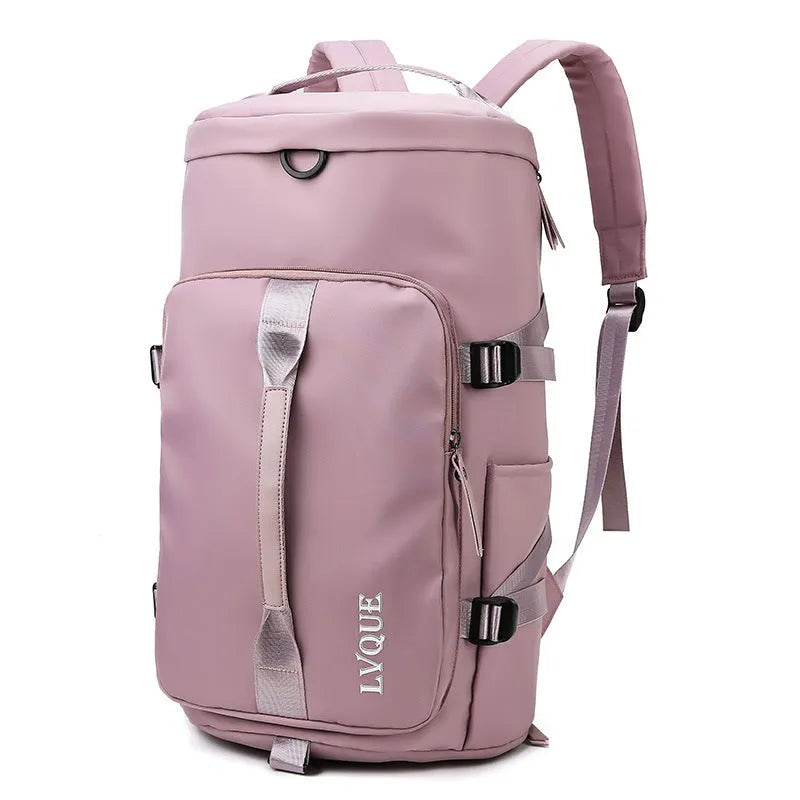 Waterproof nylon convertible gym bag with shoe compartment shown in multiple colour options