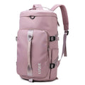 Waterproof nylon convertible gym bag with shoe compartment shown in multiple colour options