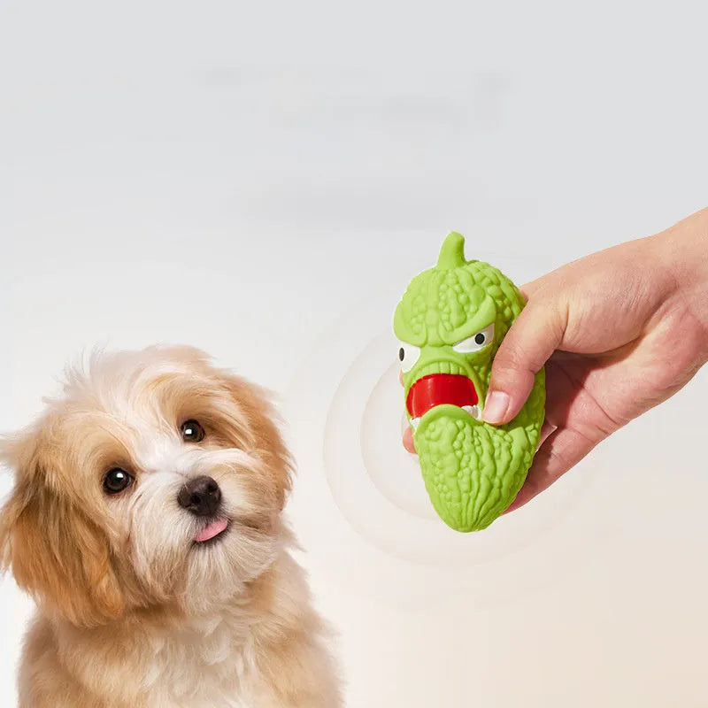 Bitter melon and chilli shaped dog chew toy for dental cleaning and boredom relief
