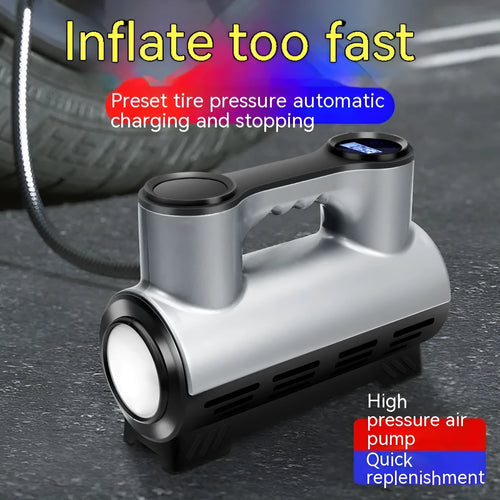 12V portable car air compressor with pressure gauge and LED light on ABS housing