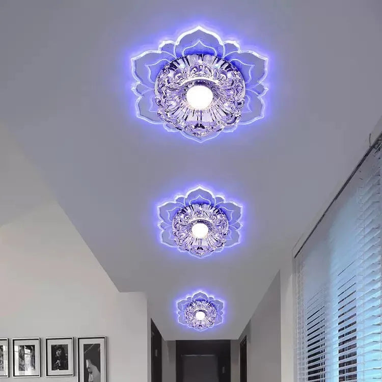 Modern minimalist round crystal ceiling lamp for corridor with 11W colourful light options