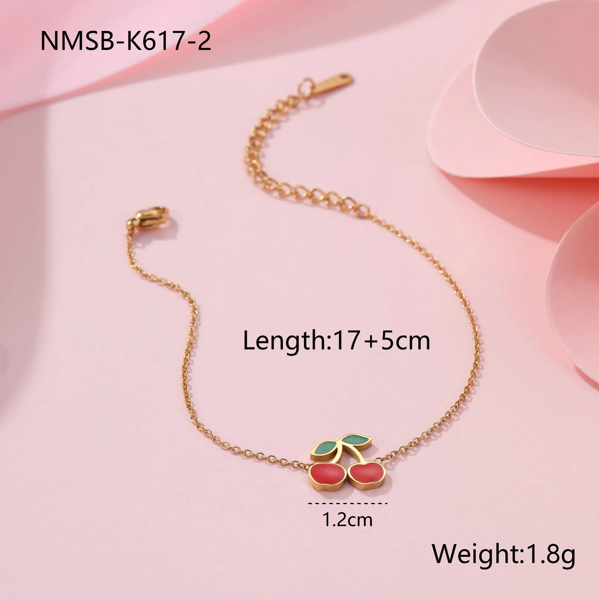 18K stainless steel cherry jewellery set with necklace, bracelet, earrings, and ring featuring geometric design