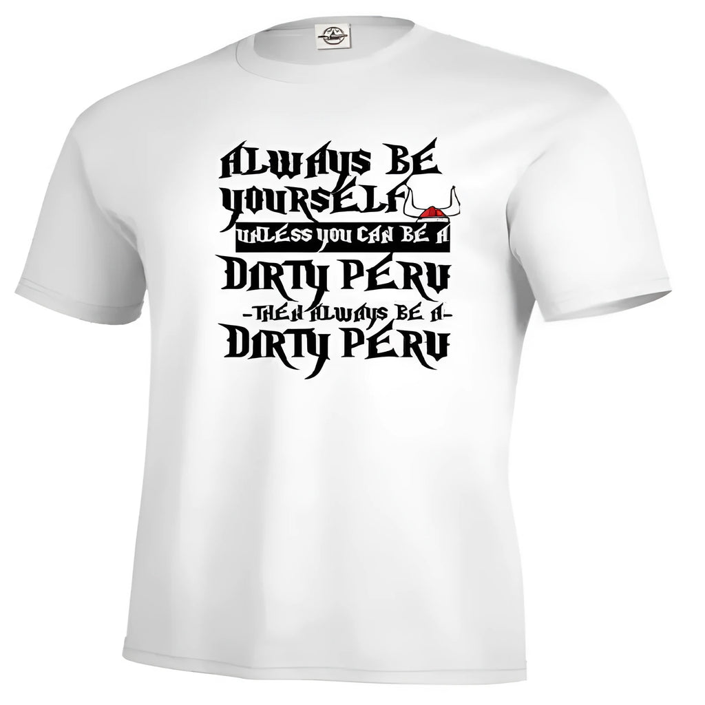 Men's solid white short sleeve casual top with a printed design, laid flat.