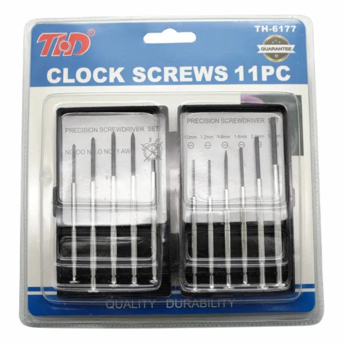 TH-6177 11-piece clock screwdriver set with cross and one-line heads on non-slip handles