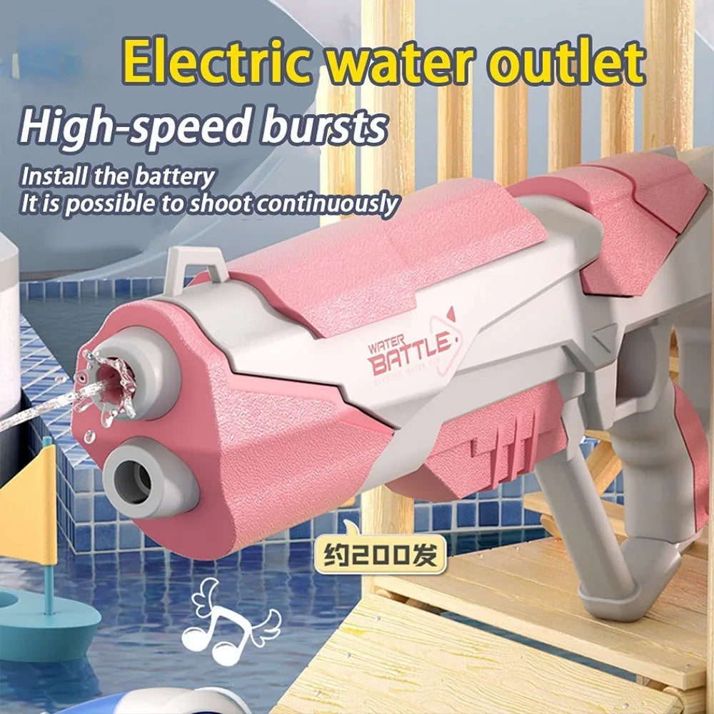 Blue electric water gun with USB charging cable and 55cm length measurement