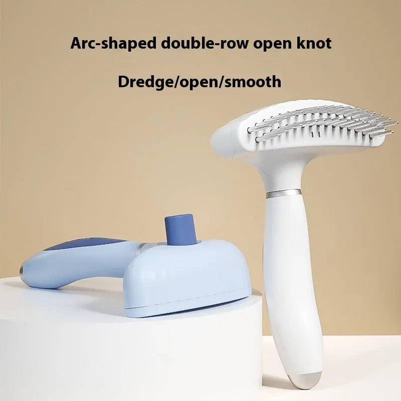 Stainless steel double-row dog grooming comb in azure light blue colour